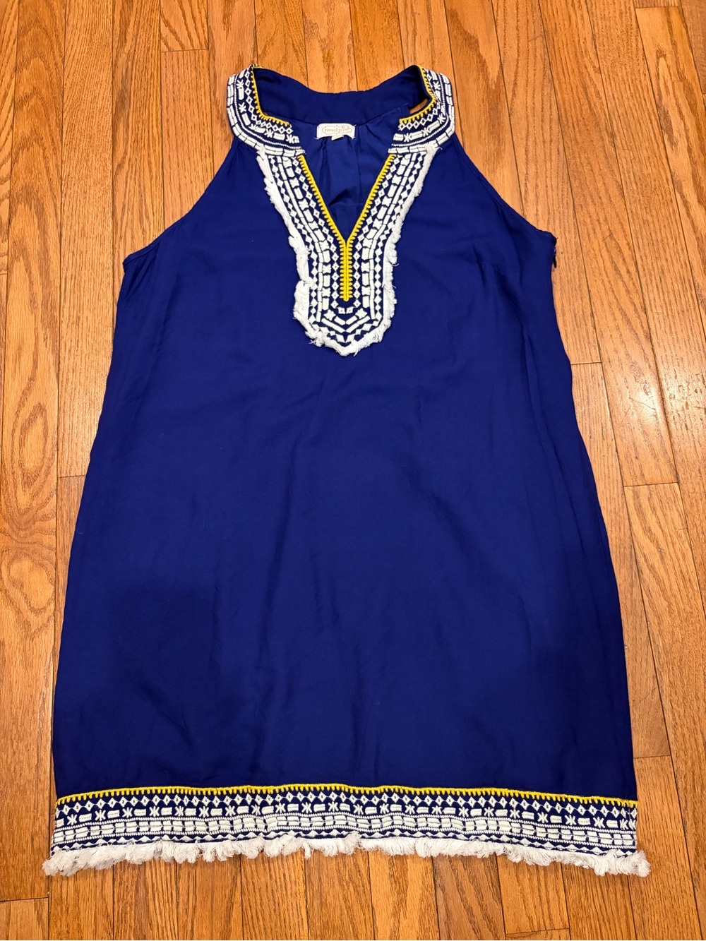 Mud Pie Navy Dress with White and Yellow Embroidery large